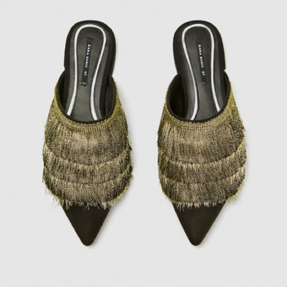 New Zara Flat Mules With Fringe - Picture 2 of 8